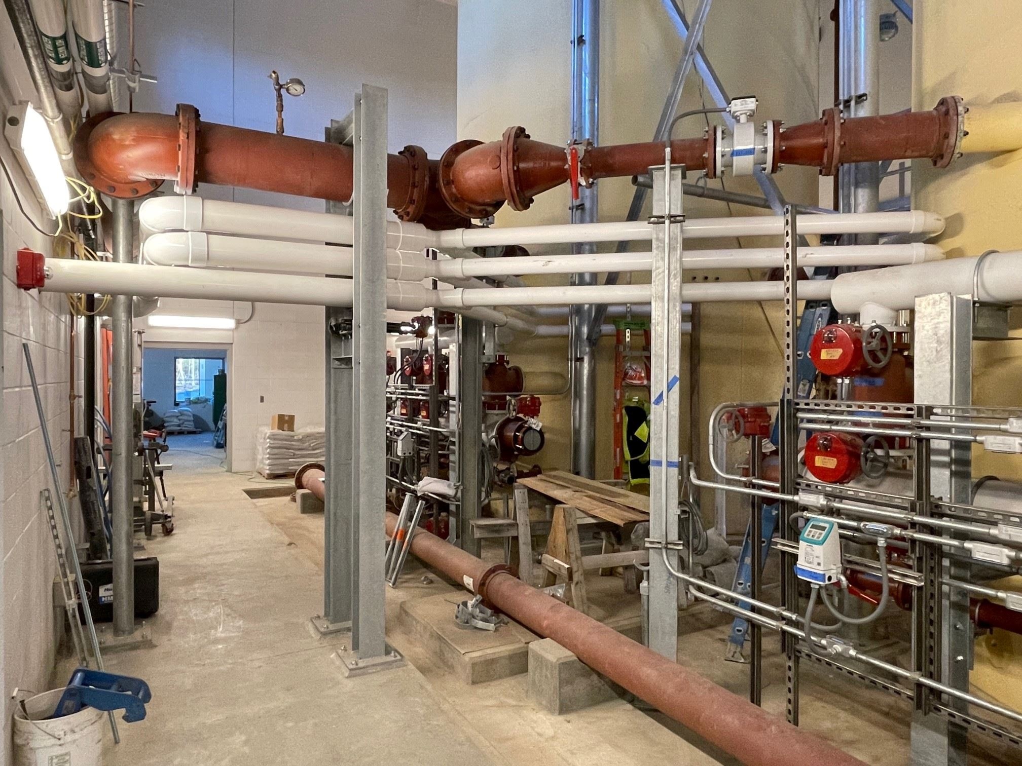 Ductile Iron Process Pipe and PVC Carrier Pipe in the Filter Room